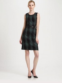 Classic jacquard meets a butter-soft leather waist for a style that is quintessentially DKNY.Round neckSleevelessLeather waist detailConcealed back zipperFully linedAbout 22 from natural waist40% cotton/40% acrylic/18% polyester/1% nylon/1% elastaneDry cleanMade in Italy of imported fabric Model shown is 5'10½ (179cm) wearing US size 4. Classic jacquard meets a butter-soft leather waist for a style that is quintessentially DKNY.Round neckSleevelessLeather waist detailConcealed back zipperFully linedAbout 22 from natural waist40% cotton/40% acrylic/18% polyester/1% nylon/1% elastaneDry cleanMade in Italy of imported fabric Model shown is 5'10½ (179cm) wearing US size 4.