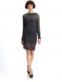 THE LOOKBateau neckline Pullover style Long dolman sleeves with shirred sleeves Ruched on one side for a fitted shape Draped scoop back Sheer construction with underlayerTHE FITAbout 37 from shoulder to hemTHE MATERIAL70% polyester/30% wool Rayon liningCARE & ORIGINDry clean Imported THE LOOKBateau neckline Pullover style Long dolman sleeves with shirred sleeves Ruched on one side for a fitted shape Draped scoop back Sheer construction with underlayerTHE FITAbout 37 from shoulder to hemTHE MATERIAL70% polyester/30% wool Rayon liningCARE & ORIGINDry clean Imported