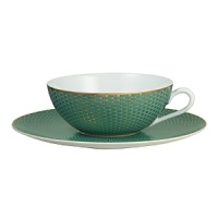 Embellished with an organically complex basket weave pattern and rendered in gold-tipped turquoise, the Reynaud Tresor tea cup lends boho-chic sophistication to the dining table. Embellished with an organically complex basket weave pattern and rendered in gold-tipped turquoise, the Reynaud Tresor tea cup lends boho-chic sophistication to the dining table.