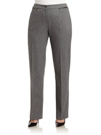 THE LOOKBanded waistPewter-tone chain link detailZip fly with button closureCreased front and back legsTHE FITRise, about 11Inseam, about 36THE MATERIAL72% fleece wool/26% polyamide/2% elastaneCARE & ORIGINDry cleanImported THE LOOKBanded waistPewter-tone chain link detailZip fly with button closureCreased front and back legsTHE FITRise, about 11Inseam, about 36THE MATERIAL72% fleece wool/26% polyamide/2% elastaneCARE & ORIGINDry cleanImported