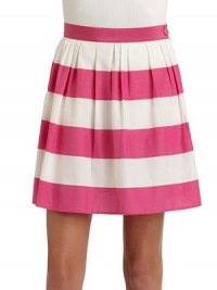 THE LOOKAllover stripe printPleated styleBanded waistDual seam pocketsSide zip with button closureTHE FITAbout 17 from waist to hemTHE MATERIAL60% cotton/40% silkCARE & ORIGINDry cleanImportedModel shown is 5'10 (177cm) wearing US size 4. THE LOOKAllover stripe printPleated styleBanded waistDual seam pocketsSide zip with button closureTHE FITAbout 17 from waist to hemTHE MATERIAL60% cotton/40% silkCARE & ORIGINDry cleanImportedModel shown is 5'10 (177cm) wearing US size 4.