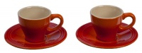 Le Creuset Stoneware Set of 2 Espresso Cups and Saucers, Flame Le Creuset Stoneware Set of 2 Espresso Cups and Saucers, Flame