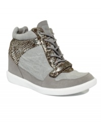 Casual chic with bite: The Les 200 wedge sneakers by Nine West Original are a brilliant high-top with snake-embossed detail for one-of-a-kind style. Casual chic with bite: The Les 200 wedge sneakers by Nine West Original are a brilliant high-top with snake-embossed detail for one-of-a-kind style.
