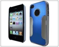 Premium Chrome Aluminum Skin Hard Back Case Cover for Apple iPhone 4 4G 4S Silver&Blue