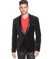 Stand out and make an impression with this classic single breast velvet tuxedo blazer by Sons of Intrigue.