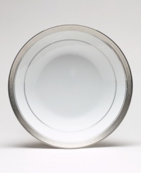 The Crestwood Platinum dinnerware and dishes collection from Noritake features white china embellished with a border of interlocking scrolled leaves and an edge of polished platinum. The Crestwood Platinum dinnerware and dishes collection from Noritake features white china embellished with a border of interlocking scrolled leaves and an edge of polished platinum.
