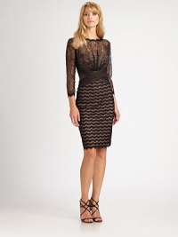 Frayed trim and two patterns of delicate lace add a modern edge to this timeless design. Frayed necklineThree-quarter sleevesFrayed cuffsCross-front detail at waistFrayed hemConcealed back zipFully linedAbout 26 from natural waistNylon/rayonDry cleanImportedModel shown is 5'10½ (177cm) wearing US size 4. Frayed trim and two patterns of delicate lace add a modern edge to this timeless design. Frayed necklineThree-quarter sleevesFrayed cuffsCross-front detail at waistFrayed hemConcealed back zipFully linedAbout 26 from natural waistNylon/rayonDry cleanImportedModel shown is 5'10½ (177cm) wearing US size 4.
