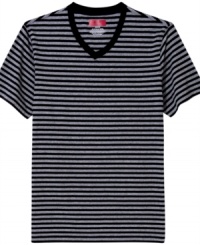Keep style simple with stripes and this v-neck t-shirt from Alfani Red. Keep style simple with stripes and this v-neck t-shirt from Alfani Red.