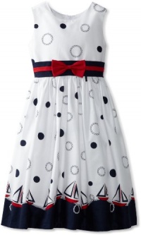 Jayne Copeland Girls 7-16 Sailboat Border Print Dress With Bow, White, 8 Jayne Copeland Girls 7-16 Sailboat Border Print Dress With Bow, White, 8