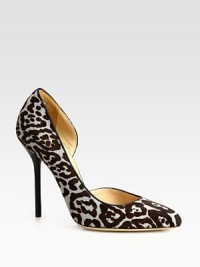 Leopard-print calf hair in a low-cut, d'Orsay silhouette. Self-covered heel, 4 (100mm)Printed calf hair upperLeather lining and solePadded insoleMade in Italy Leopard-print calf hair in a low-cut, d'Orsay silhouette. Self-covered heel, 4 (100mm)Printed calf hair upperLeather lining and solePadded insoleMade in Italy