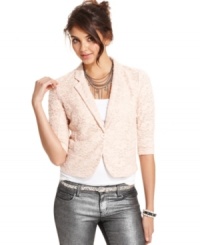 Integrate a ladylike layer into your closet this year with American Rag's short sleeve lace blazer! Integrate a ladylike layer into your closet this year with American Rag's short sleeve lace blazer!
