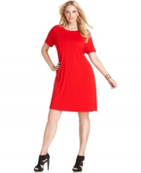 Capture casual elegance with Calvin Klein's short sleeve plus size dress-- delight from day to date night! Capture casual elegance with Calvin Klein's short sleeve plus size dress-- delight from day to date night!