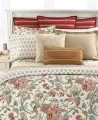 This unique Antigua sham from Lauren Ralph Lauren features a soft red, sky blue and desert khaki floral design. The edges are finished with natural cord piping and a 1 1/2 tailored flange, creating the perfect framework for this exquisite look.