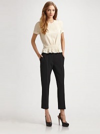 Flat-front style with back besom pockets and a modern, cropped length. Front tab closureSlash pocketsBack besom pocketsInseam, about 2593% polyester/7% polyurethaneDry cleanImportedModel shown is 5'9½ (176cm) wearing US size 4. Flat-front style with back besom pockets and a modern, cropped length. Front tab closureSlash pocketsBack besom pocketsInseam, about 2593% polyester/7% polyurethaneDry cleanImportedModel shown is 5'9½ (176cm) wearing US size 4.