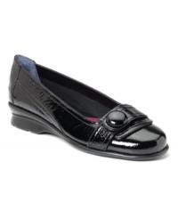 A sweet look from Aerosoles. The Raspberry flats feature a high gloss shine, button décor and a supportive sole. A sweet look from Aerosoles. The Raspberry flats feature a high gloss shine, button décor and a supportive sole.