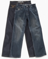 They may be known for their rugged style, but these jeans from Timberland showcase just how versatile they are and are a great addition to any wardrobe. They may be known for their rugged style, but these jeans from Timberland showcase just how versatile they are and are a great addition to any wardrobe.