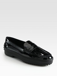 A durable rubber trek sole elevates this moccasin-inspired staple in luxurious Italian patent leather. Patent leather upperLeather liningRubber trek solePadded insoleMade in ItalyOUR FIT MODEL RECOMMENDS ordering true size. A durable rubber trek sole elevates this moccasin-inspired staple in luxurious Italian patent leather. Patent leather upperLeather liningRubber trek solePadded insoleMade in ItalyOUR FIT MODEL RECOMMENDS ordering true size.