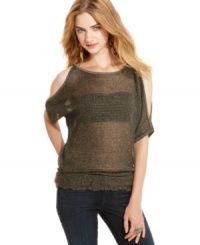 Cutout batwing sleeves and a blouson fit elevate this metallic sweater to the cream of the sweater crop! Layer the piece with your fave skinny jeans for a way to punch-up your casual look. Cutout batwing sleeves and a blouson fit elevate this metallic sweater to the cream of the sweater crop! Layer the piece with your fave skinny jeans for a way to punch-up your casual look.