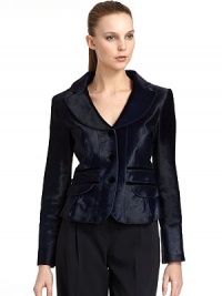 THE LOOKHaircalf designNotched lapelPadded shouldersButton closureDual flap pocketsFront dartsGently ruffled hemLong sleeves with velvet-covered button cuffsBack Princess seamsTHE FITAbout 21 from shoulder to hemTHE MATERIALHaircalfSilk liningCARE & ORIGINDry clean by fur specialistMade in ItalyFur origin: New ZealandModel shown is 5'10½ (179cm) wearing US size 4. THE LOOKHaircalf designNotched lapelPadded shouldersButton closureDual flap pocketsFront dartsGently ruffled hemLong sleeves with velvet-covered button cuffsBack Princess seamsTHE FITAbout 21 from shoulder to hemTHE MATERIALHaircalfSilk liningCARE & ORIGINDry clean by fur specialistMade in ItalyFur origin: New ZealandModel shown is 5'10½ (179cm) wearing US size 4.