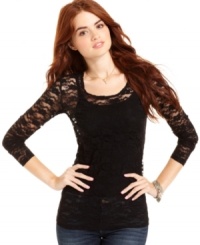 Layer on the pretty, girly style with Planet Gold's lace scoop neck top! Layer on the pretty, girly style with Planet Gold's lace scoop neck top!