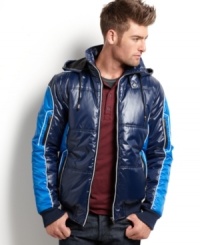 Downhill racer: A quilted jacket from X-Ray that quotes the kind of competition-style color blocking seen on Sixties ski jackets-and looking even more stylish today. Downhill racer: A quilted jacket from X-Ray that quotes the kind of competition-style color blocking seen on Sixties ski jackets-and looking even more stylish today.