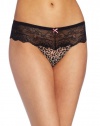 Betsey Johnson Women's Stretch Mesh and Lace Low Rise Thong, Layla Leopard Skinny Dip, Small