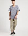 A more tailored vision of summer style, soft and easy cotton with tuxedo-style pegged legs. Side slash, back welt pocketsInseam, about 3296% cotton/4% LycraDry cleanMade in USA