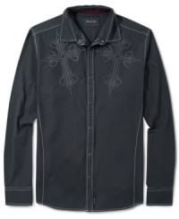 Handsome shirt by Ring of Fire with attractive design pattern on top and contrast stitching. Handsome shirt by Ring of Fire with attractive design pattern on top and contrast stitching.