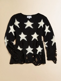 She'll be a true fashion star in this cozy, cool knit with a space-inspired print and deconstructed detailing.CrewneckLong sleevesPullover styleDeconstructed cuffs and hem56% acrylic/34% nylon/10% woolHand wash or dry cleanImported She'll be a true fashion star in this cozy, cool knit with a space-inspired print and deconstructed detailing.CrewneckLong sleevesPullover styleDeconstructed cuffs and hem56% acrylic/34% nylon/10% woolHand wash or dry cleanImported