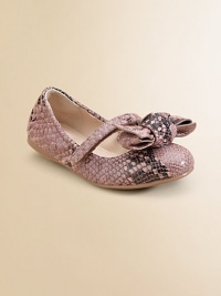 Stamped python leather ballet flats with an adjustable grip-tape strap, sweet bow and Prada logo.Adjustable grip-tape strapLeather upperRubber solePadded insoleImported Stamped python leather ballet flats with an adjustable grip-tape strap, sweet bow and Prada logo.Adjustable grip-tape strapLeather upperRubber solePadded insoleImported