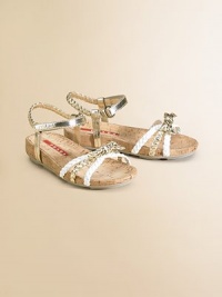 Leather sandal with braided bow detail and adjustable strap.Adjustable ankle strapLeather upperRubber soleImported Leather sandal with braided bow detail and adjustable strap.Adjustable ankle strapLeather upperRubber soleImported