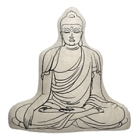 The visage of Buddha brings a quiet, serene quality to any space. This pebble colored, canvas pillow with storm grey embroidery illustrates the enlightened one's face on the face, and his back on the reverse. The visage of Buddha brings a quiet, serene quality to any space. This pebble colored, canvas pillow with storm grey embroidery illustrates the enlightened one's face on the face, and his back on the reverse.