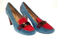 TOD'S Women's Noah Moc Blue/Red Suede Pumps Sz 39 HR05302