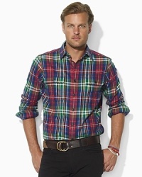 Outdoorsy plaid relaxes a classic button-down, constructed for a comfortable fit in soft cotton twill. Outdoorsy plaid relaxes a classic button-down, constructed for a comfortable fit in soft cotton twill.