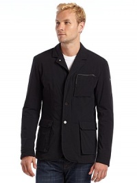 THE LOOKSingle-breasted jacket with notched lapelsButton flap over two-way front zip closureZippered chest pockesLower snap flap pocketsLong sleeves with adjustable button cuffsUnderarm ventsBack walking ventThermal quilted liningTwo inner security pocketsTHE FITAbout 30 from shoulder to hemTHE MATERIALNylonFill: polyesterCARE & ORIGINMachine washImported THE LOOKSingle-breasted jacket with notched lapelsButton flap over two-way front zip closureZippered chest pockesLower snap flap pocketsLong sleeves with adjustable button cuffsUnderarm ventsBack walking ventThermal quilted liningTwo inner security pocketsTHE FITAbout 30 from shoulder to hemTHE MATERIALNylonFill: polyesterCARE & ORIGINMachine washImported