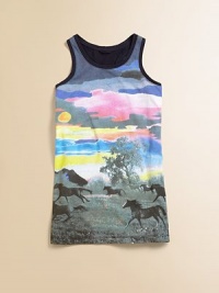 A colorful horse graphic adorns this cotton style, guaranteed to become her favorite.CrewneckSleevelessPullover styleCottonMachine washImported A colorful horse graphic adorns this cotton style, guaranteed to become her favorite.CrewneckSleevelessPullover styleCottonMachine washImported