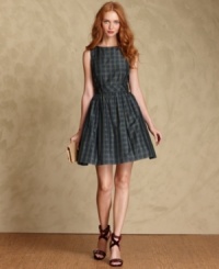 Party pretty in Tommy Hilfiger's classic A-line dress, made from festive plaid silk. Party pretty in Tommy Hilfiger's classic A-line dress, made from festive plaid silk.