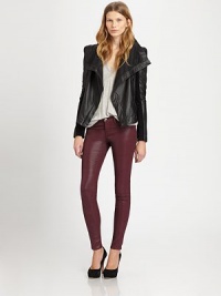 A sculptured, sumptuous leather topper with asymmetrical front-zip and slash pockets in a cropped silhouette.Fold-over collarConcealed asymmetrical zip frontStructured shouldersLong sleeves with knit insetsZippered pocketsFully linedAbout 21 from shoulder to hemLeatherDry cleanImportedSIZE & FIT Model shown is 5'11 (180cm) wearing a US size Small. A sculptured, sumptuous leather topper with asymmetrical front-zip and slash pockets in a cropped silhouette.Fold-over collarConcealed asymmetrical zip frontStructured shouldersLong sleeves with knit insetsZippered pocketsFully linedAbout 21 from shoulder to hemLeatherDry cleanImportedSIZE & FIT Model shown is 5'11 (180cm) wearing a US size Small.