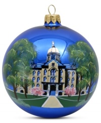 Spring comes early to campus in this hand-painted Christmas ornament, which shines in Notre Dame blue. A smart gift for students past and present. Spring comes early to campus in this hand-painted Christmas ornament, which shines in Notre Dame blue. A smart gift for students past and present.