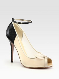 Classic elegance with a dose of downtown, this two-tone silhouette features suede bow detail, semi-sheer mesh and embossed leather trim. Self-covered heel, 4½ (115mm)Mesh, suede and embossed leather upperLeather lining and solePadded insoleMade in ItalyOUR FIT MODEL RECOMMENDS ordering one half size up as this style runs small. Classic elegance with a dose of downtown, this two-tone silhouette features suede bow detail, semi-sheer mesh and embossed leather trim. Self-covered heel, 4½ (115mm)Mesh, suede and embossed leather upperLeather lining and solePadded insoleMade in ItalyOUR FIT MODEL RECOMMENDS ordering one half size up as this style runs small.