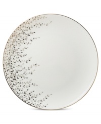Fringed with shimmering leaves of platinum and mica, this bone china accent plate turns your table into a springtime utopia. Its sleek coupe shape is a vision of modern elegance in platinum-banded white. Fringed with shimmering leaves of platinum and mica, this bone china accent plate turns your table into a springtime utopia. Its sleek coupe shape is a vision of modern elegance in platinum-banded white.