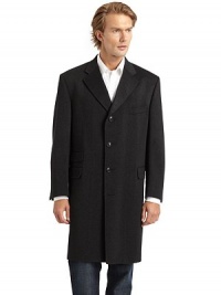 THE LOOKNotched lapelWelt pocket at chestButton closureTwo sets of flap pocketsLong sleeves with button cuffsVented back hemInner welt pocketsTHE FITAbout 40 from shoulder to hemTHE MATERIALWorsted wool/cashmereFully linedCARE & ORIGINDry cleanMade in USA THE LOOKNotched lapelWelt pocket at chestButton closureTwo sets of flap pocketsLong sleeves with button cuffsVented back hemInner welt pocketsTHE FITAbout 40 from shoulder to hemTHE MATERIALWorsted wool/cashmereFully linedCARE & ORIGINDry cleanMade in USA