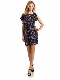 THE LOOKAllover abstract printDraped ruffle detail, front and backSide zip with hook-and-eye closureTHE FITAbout 35 from shoulder to hemTHE MATERIAL95% silk/5% spandexCARE & ORIGINDry cleanImportedModel shown is 5'9½ (176cm) wearing US size 4. THE LOOKAllover abstract printDraped ruffle detail, front and backSide zip with hook-and-eye closureTHE FITAbout 35 from shoulder to hemTHE MATERIAL95% silk/5% spandexCARE & ORIGINDry cleanImportedModel shown is 5'9½ (176cm) wearing US size 4.