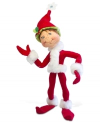 Sporting long elfin shoes and a velvety red jumpsuit, this irresistible figurine brings the joy of Christmas wherever he goes. With the soft, flexible features and unmistakable style of Annalee dolls. Sporting long elfin shoes and a velvety red jumpsuit, this irresistible figurine brings the joy of Christmas wherever he goes. With the soft, flexible features and unmistakable style of Annalee dolls.