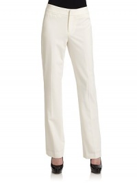 THE LOOKNarrow waistbandZipper fly and button closureDual faux slit pocketsTHE FITRise, about 8½Inseam, about 31½THE MATERIAL63% polyester/33% viscose/4% Lycra®Fully linedCARE & ORIGINDry cleanMade in CanadaModel shown is 5'9 (175cm) wearing US size 4. THE LOOKNarrow waistbandZipper fly and button closureDual faux slit pocketsTHE FITRise, about 8½Inseam, about 31½THE MATERIAL63% polyester/33% viscose/4% Lycra®Fully linedCARE & ORIGINDry cleanMade in CanadaModel shown is 5'9 (175cm) wearing US size 4.