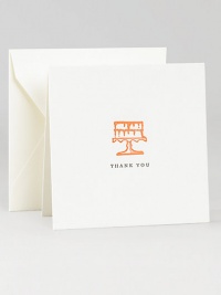 Express your thanks with the combination of sweetness and sophistication imparted by these elegant foldover notes with a charming cake motif, letterpressed by hand on creamy cotton stock that lends extra meaning to your words.Original Charles Fradin illustrationLetterpressed by hand100% cotton stock4.75 square (folded)Set of 8, with envelopesMade in USA Express your thanks with the combination of sweetness and sophistication imparted by these elegant foldover notes with a charming cake motif, letterpressed by hand on creamy cotton stock that lends extra meaning to your words.Original Charles Fradin illustrationLetterpressed by hand100% cotton stock4.75 square (folded)Set of 8, with envelopesMade in USA