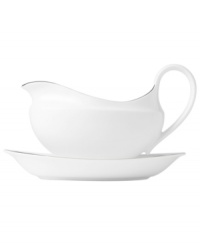 In 18th century England, Josiah Wedgwood, creator of the world famous Wedgwood ceramic ware, established a tradition of outstanding craftsmanship and artistry which continues today. The heirloom-quality Signet Platinum dinnerware pattern is designed for formal entertaining, in pristine white bone china banded with polished platinum.