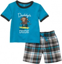 Carter's Boys 2T-4T Daddy's Little Dude Monkey Plaid Short Set (3T, Blue/Plaid)