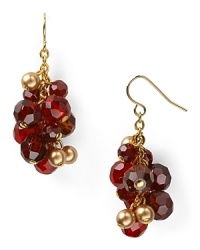 A cluster of richly hued glass stones comprise an elegant focal point on this pair of earrings from Carolee, crafted of gold-plated metal. A cluster of richly hued glass stones comprise an elegant focal point on this pair of earrings from Carolee, crafted of gold-plated metal.