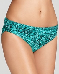 Carmen Marc Valvo's snakeskin print bikini bottom offers a decidedly warm-blooded take on swim style. Carmen Marc Valvo's snakeskin print bikini bottom offers a decidedly warm-blooded take on swim style.